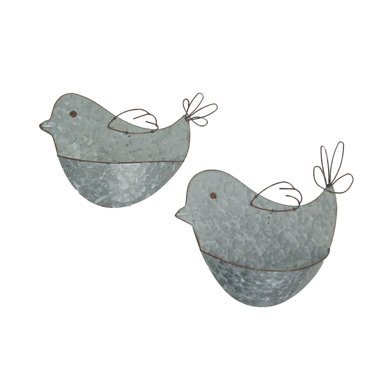 Set of 2 Galvanized Metal Bird Wall Pocket Planter Rustic Decorative Plant Vases